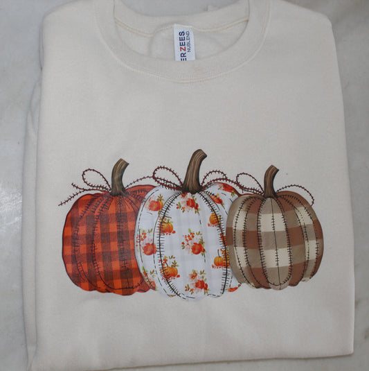 Three patchwork pumpkin crewneck